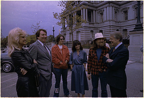 President Carter with Willie Nelson and friends. (National Archives)