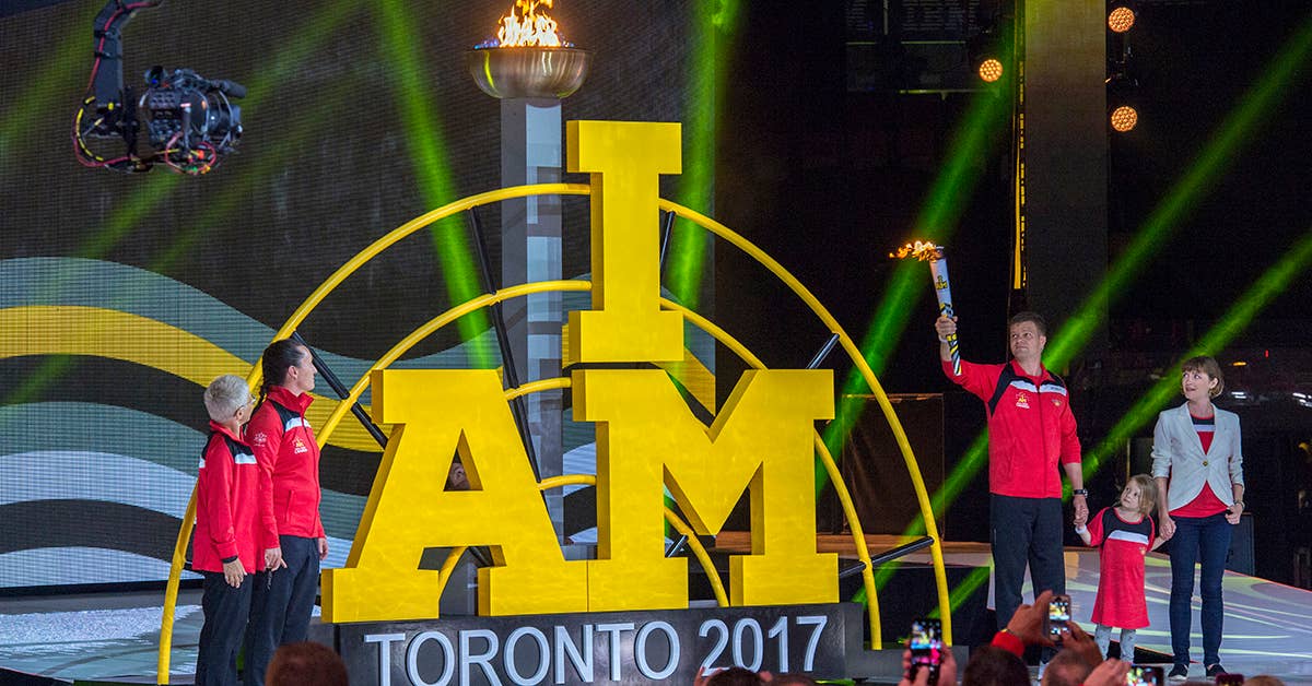 Team Canada lights the 2017 Invictus Games torch during opening ceremonies in Toronto, Canada Sept. 23, 2017. DoD photo by EJ Hersom.