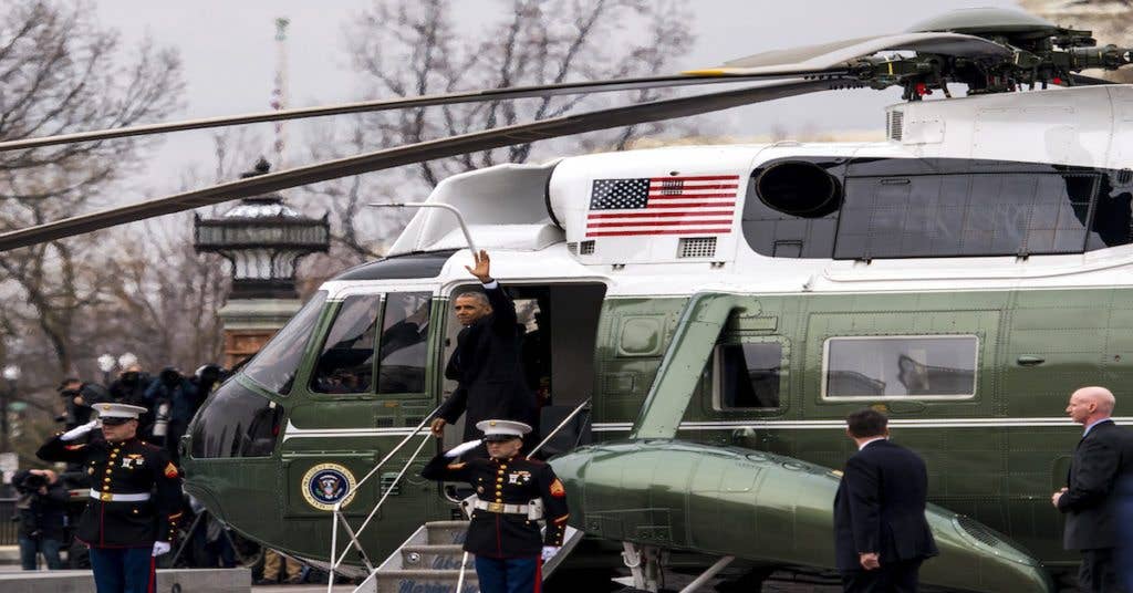 Former U.S. President Barack Obama waves to the crowd prior to departing the U.S. Capitol during the departure ceremony at the 58th Presidential Inauguration in Washington, D.C., Jan. 20, 2017. (Source U.S. Air Force Staff Sgt. Marianique Santos)