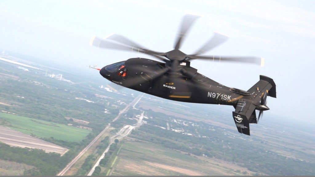 The S-97 Raider showing the new technology that enables it to fly at speeds of at leas 220 knots. (Lockheed photo)
