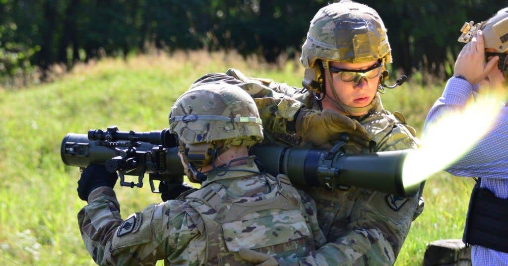 U.S. Paratroopers assigned to 173rd Airborne Brigade fires the M3 Carl Gustav rocket launcher at the 7th Army Training Command's Grafenwoehr Training Area, Germany, Aug. 18, 2016. The Carl Gustav is a lightweight, man-portable recoilless rifle. This weapon was used by the U.S. Army after World War II. The Army retired these weapons when the Dragon and TOW anti-tank guided missiles were fielded.(U.S. Army Photo by Visual Information Specialist Gerhard Seuffert)