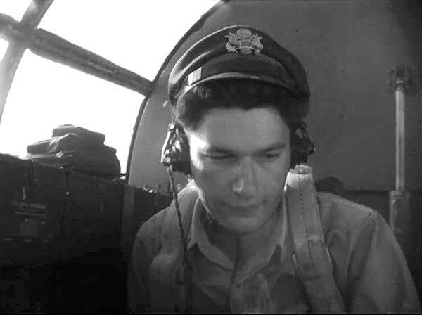 Heller flying in a B-25 Mitchell Bomber during WWII.