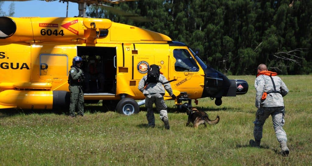 This MH-60T Jayhawk is being used to train an Air Force military working dog. (U.S. Air Force photo by Airman Adam R. Shanks)