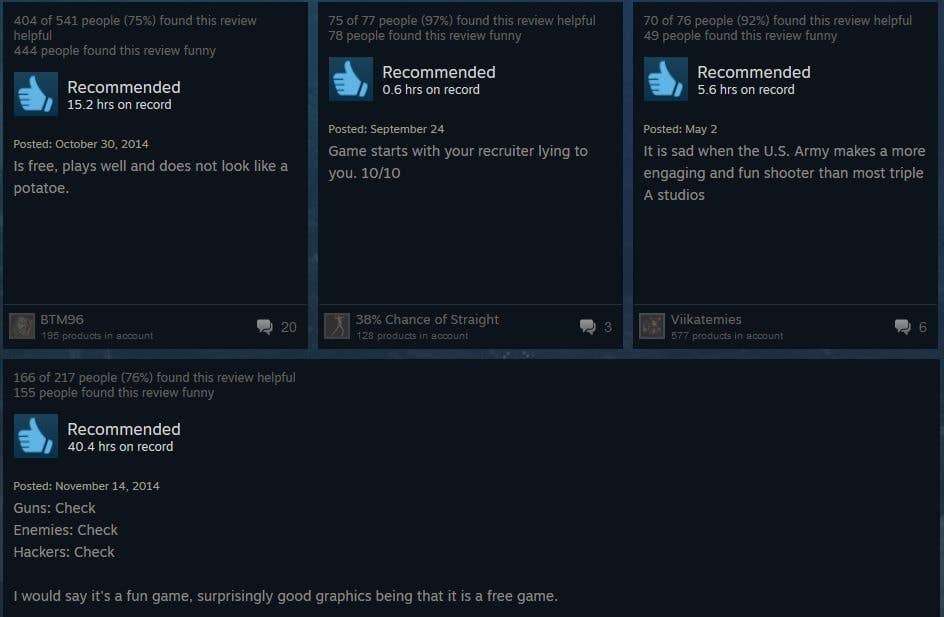 And judging by the user reviews of their last game, America's Army: Proving Ground, it could actually be fun! (Image via Steam)