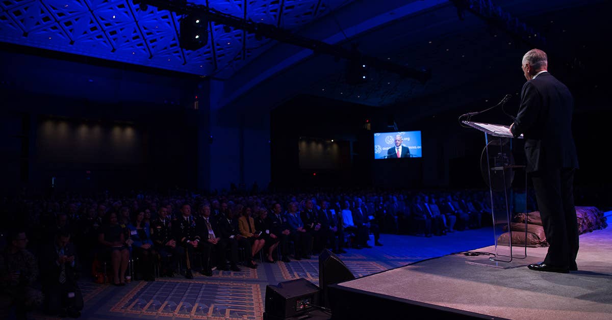 Defense Secretary Jim Mattis gives the keynote address to kick off the 2017 annual meeting of the Association of the US Army (AUSA) at the Walter E. Washington Convention Center in Washington, DC, Oct. 9, 2017. DoD photo by Army Sgt. Amber I. Smith.