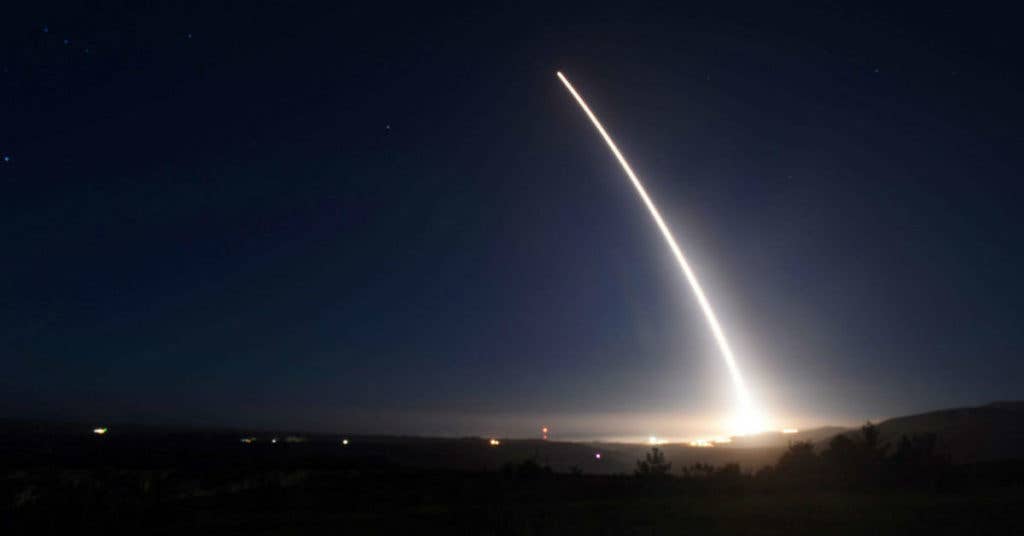 An unarmed LGM-30G Minuteman III intercontinental ballistic missile launches during an operational test Feb. 20, 2016, at Vandenberg Air Force Base, Calif. (U.S. Air Force photo/Senior Airman Kyla Gifford)