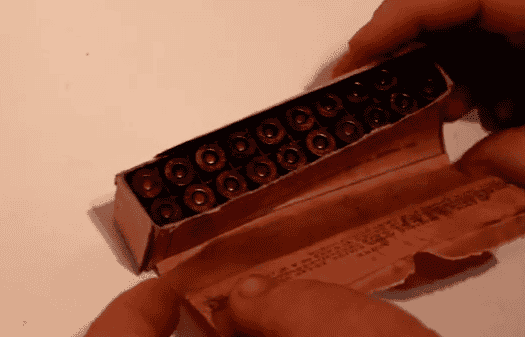An opened box of .45 ACP ammo made by Remington in 1918. (Youtube screenshot)