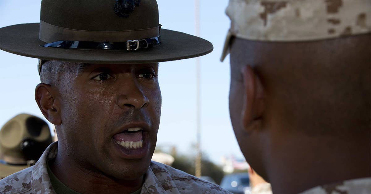 Marine Corps Staff Sgt. yelling at a recruit