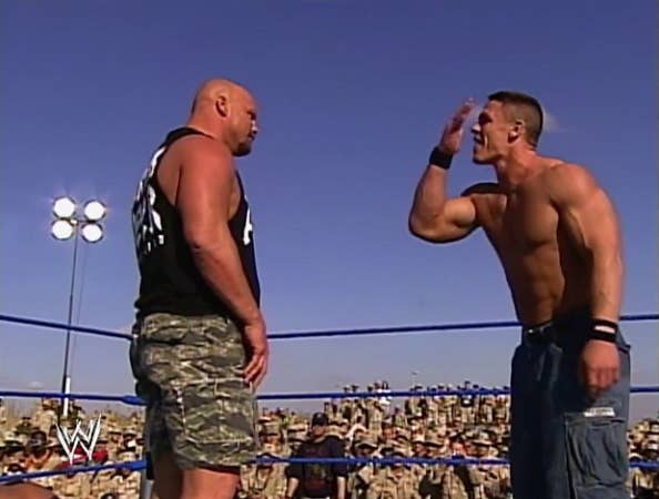 Too bad Stone Cold couldn't share a beer with the troops. (Image via WWE)