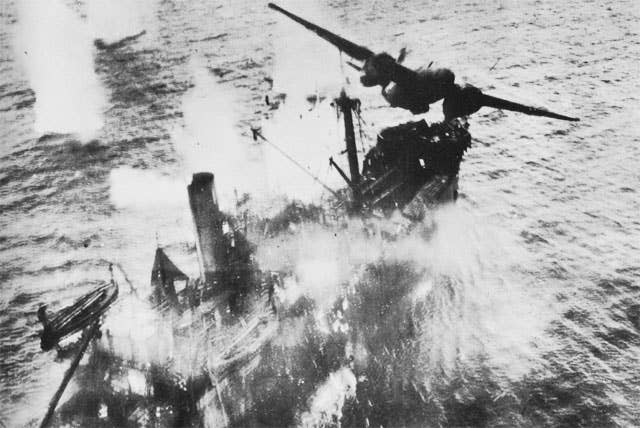 A Douglas A-20 Havoc pulls up during the Battle of the Bismarck Sea. (Photo from DoD)
