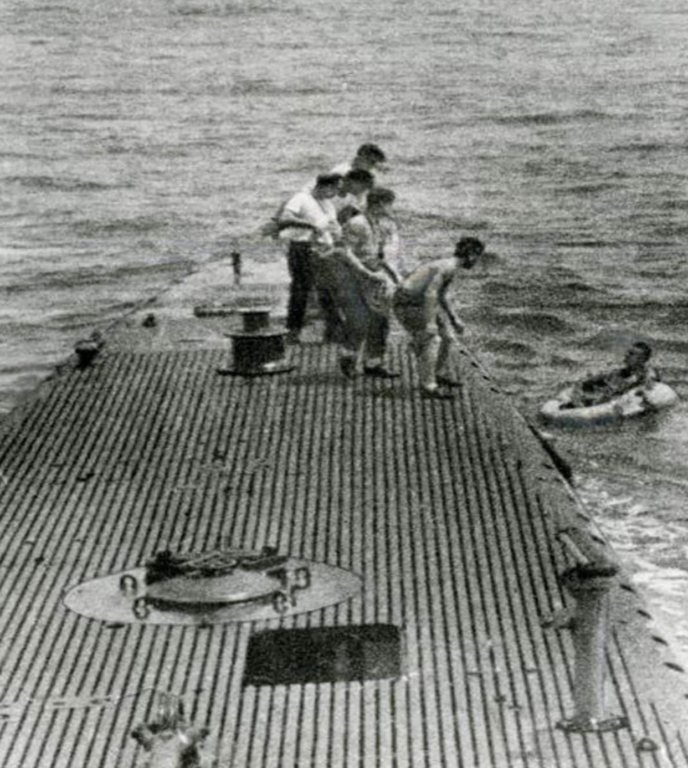Future President and then-Lt. George H. W. Bush is rescued by the USS Finback.