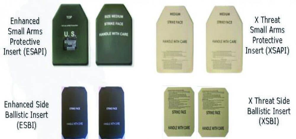 The armor plates used in the Vital Torso Protection component of the Soldier Protection System. (U.S. Army photo)