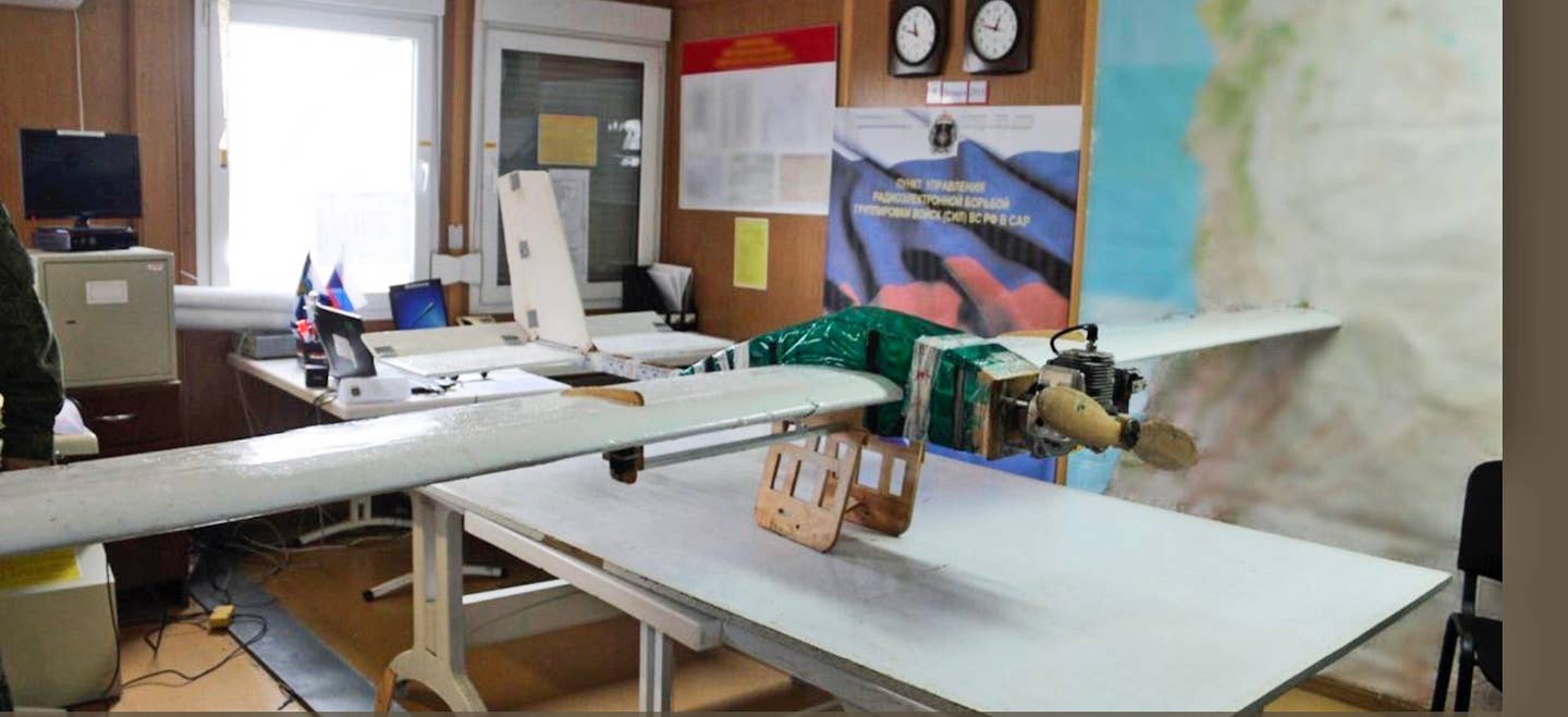 Captured fixed-wing insurgent drone. (Photo from Russian Air Force)