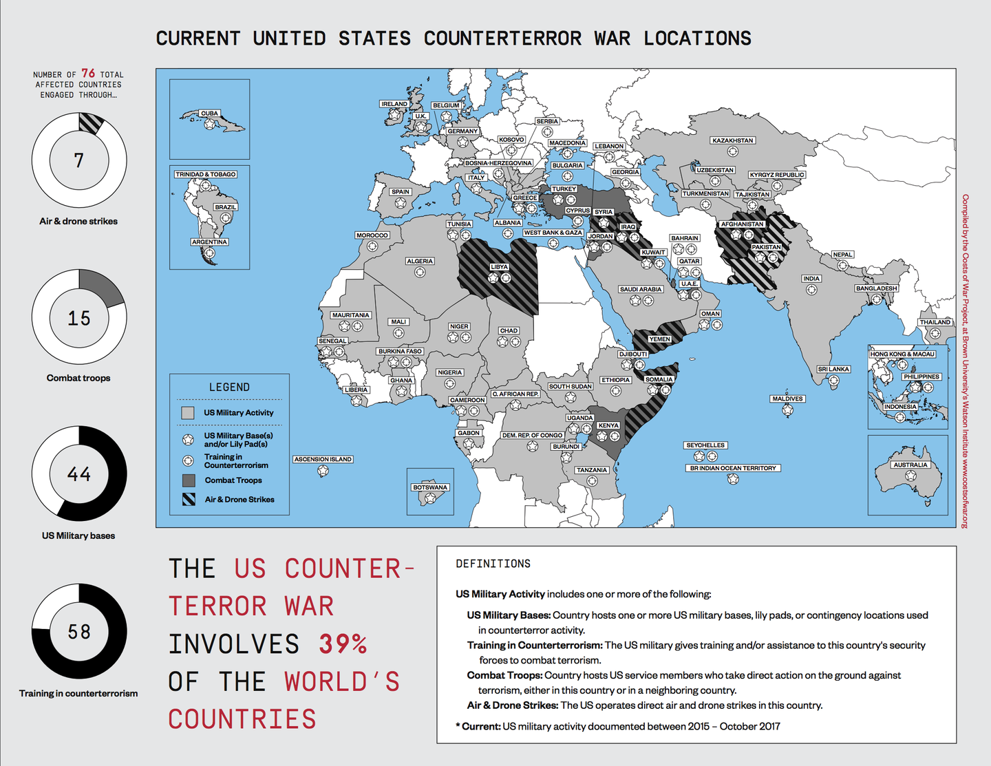 Map showing every country US military fighting terrorism Costs of War (Image from Brown University)
