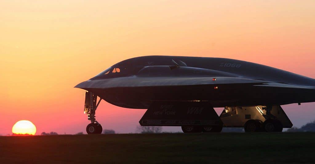 A B-2 Spirit bomber taxis on a flightline Oct. 26, 2014, during Exercise Global Thunder 15. The B-2 is one of the key aircraft used to support U.S. Strategic Command's global strike and bomber assurance and deterrence missions. Its stealth capabilities provide U.S. decision makers the capability to deter strategic attacks and, if necessary, penetrate the most secure defense systems to rapidly deliver its payload. (U.S. Air Force photo by Airman 1st Class Joel Pfiester)