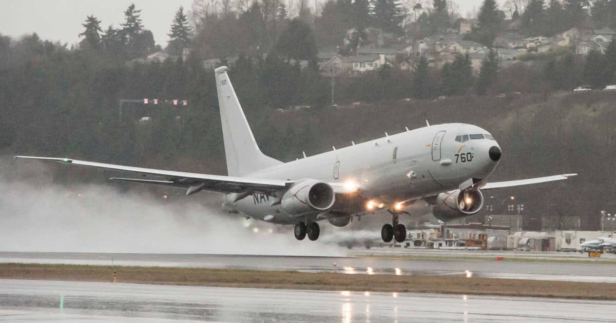 P-8A Poseidon aircraft No. 760 takes off from a Boeing facility in Seattle, Wash., for delivery to fleet operators in Jacksonville, Fla., marking the 20th overall production P-8A aircraft for the U.S. Navy. (U.S. Navy photo courtesy of Boeing Defense)