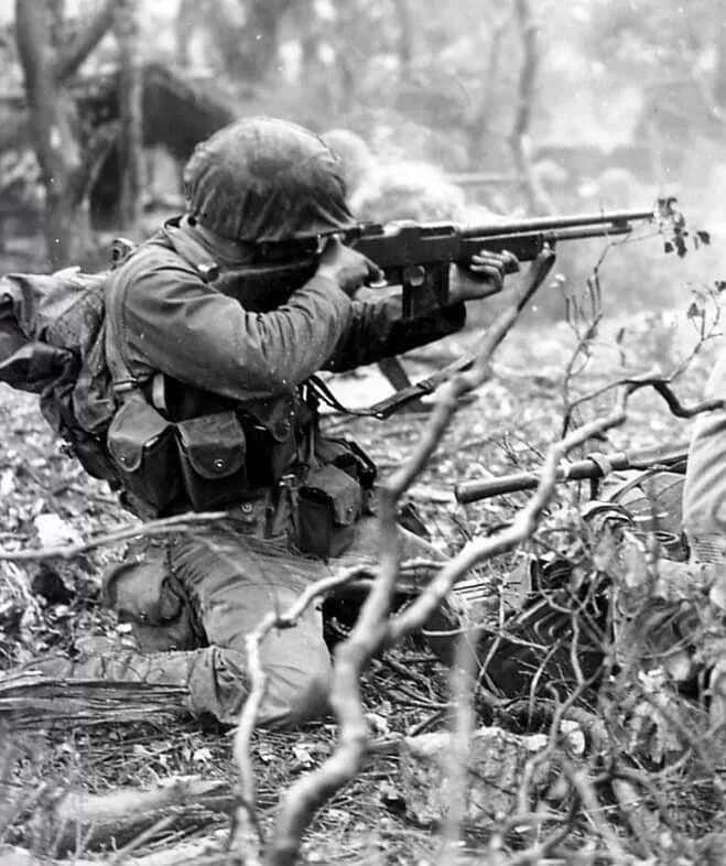 A U.S. Marine fires the Browning Automatic Rifle in World War II. (Photo: U.S. Archives)
