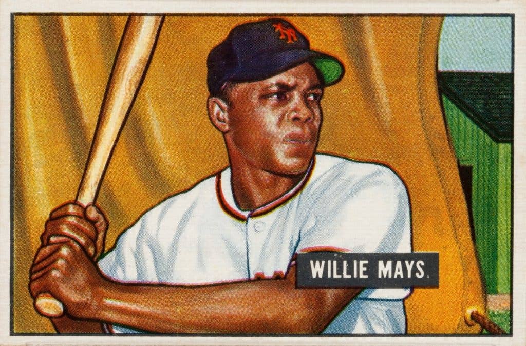 A 1951 Bowman of Willie Mays. Just a year before serving in the Korean War. (Image from Wikimedia Commons)