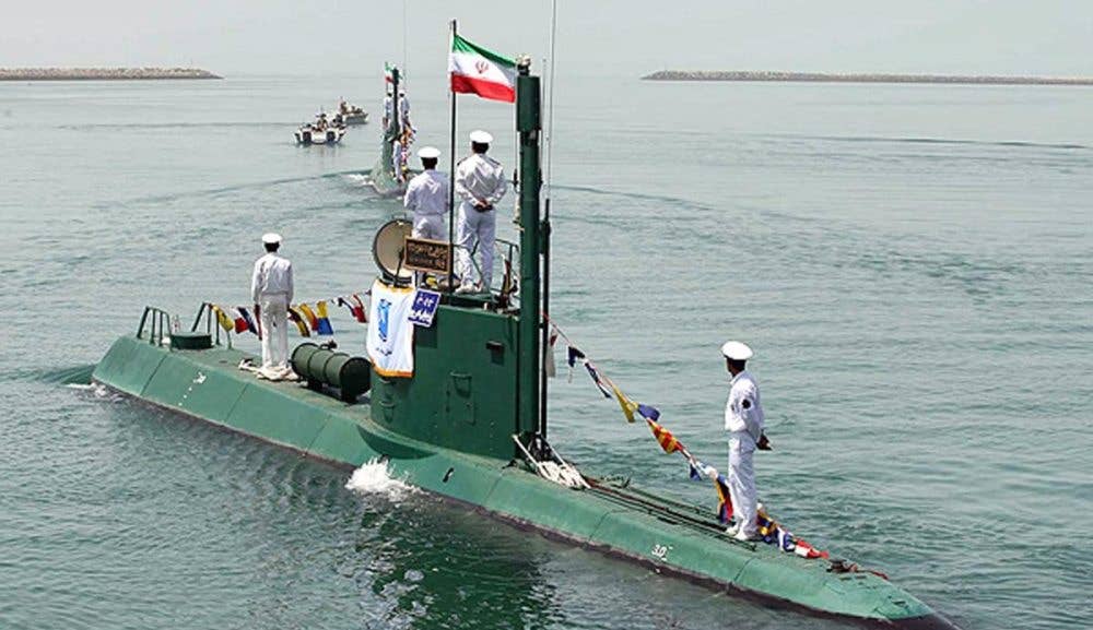 A North Korean-designed Yono-class mini-sub in Iranian service. A similar sub is suspected to have sunk the Cheonan. (Wikimedia Commons photo by ThePulleySystem)