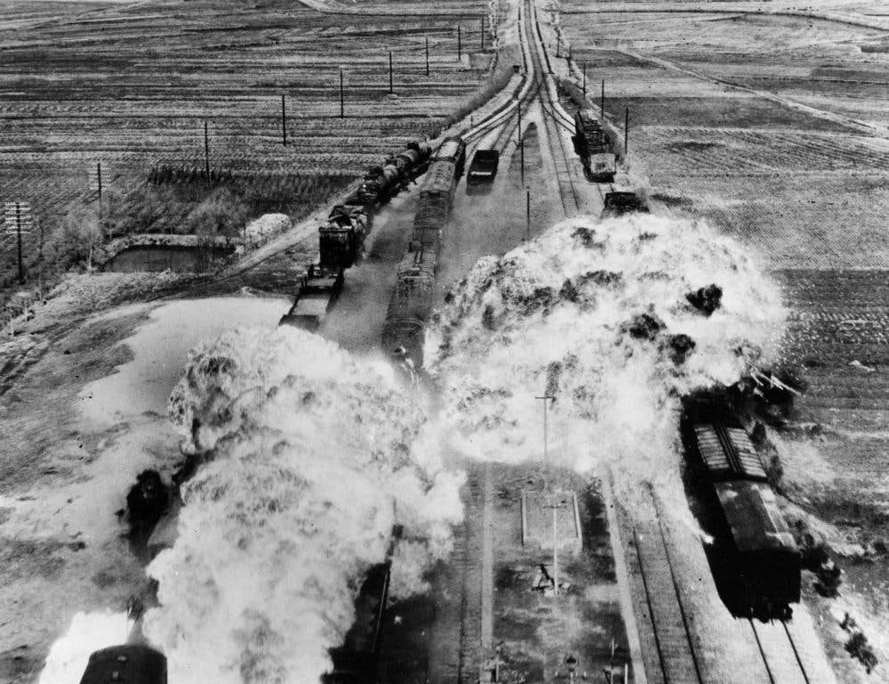 An American attack on a North Korean rail station.