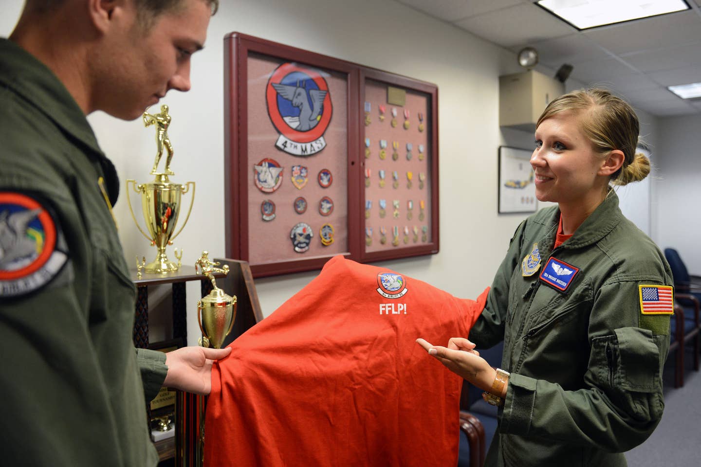And then he said that these shirts were going away! Crazy, right?! (USAF photo by Airman 1st Class Jacob Jiminez)