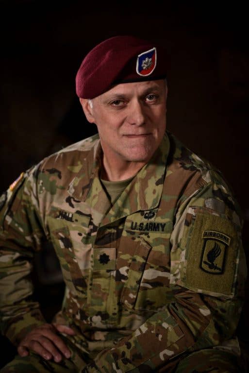 Army Lt. Col. John Hall, a paratrooper and public affairs officer assigned to Headquarters and Headquarters Company, 173rd Airborne Brigade, poses for a photo in Vicenza, Italy, Jan. 31, 2018. Hall is a Michigan National Guard soldier currently on active-duty orders with the 173rd. (Photo Credit: U.S. Army photo by Staff Sgt. Alexander C. Henninger )