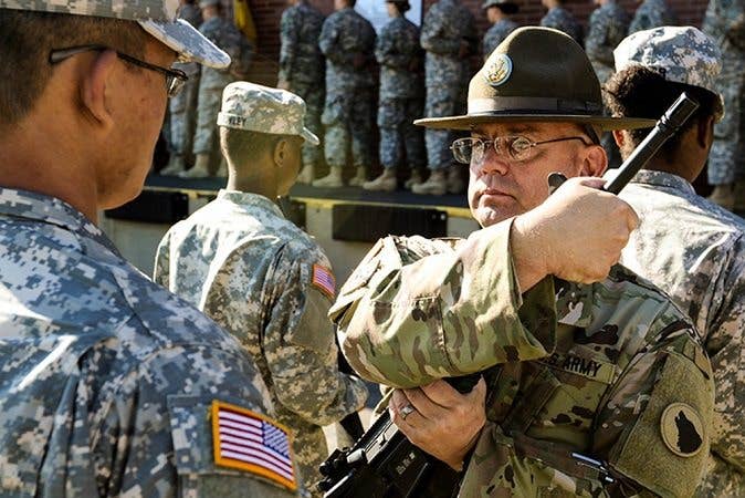First Lesson: Never look a Drill Sergeant in the eyes. Even if they question why you're not looking in their eyes. The response is because you can't while at the position of attention. (U.S. Army photo by Staff Sgt. Scott Griffin, U.S. Army Reserve Command-Public Affairs Office)