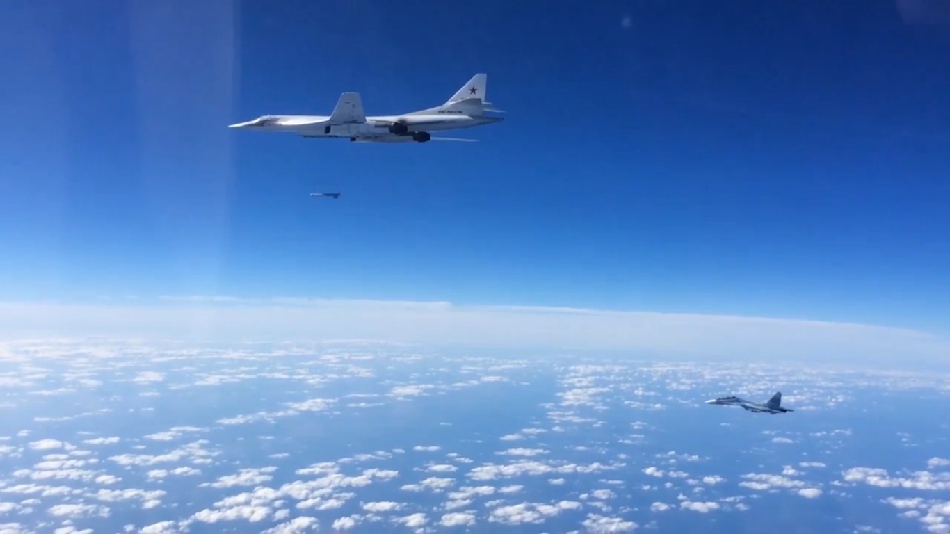 A Tu-160 launches a Kh-101 missile against a target in Syria. (Russian Ministry of Defense photo)