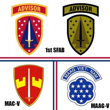 Comparison of the 1st SFAB unit insignia with the MAC-V and MAAG-V.