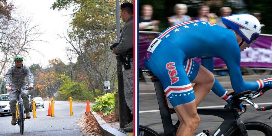 Another benefit is that they still get a chair! (Photo (left) by Linda LaBonte Britt. Photo (right) courtesy of the Olympics)