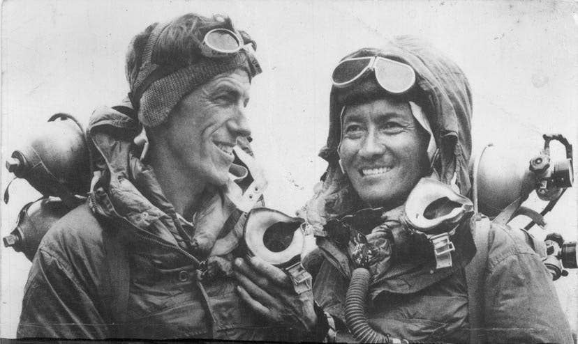 Sir Edmund Hillary and Tenzig Norgay after their first summit of Mount Everest.