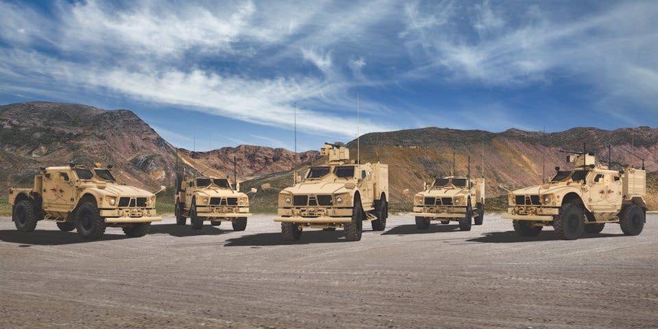 Five variants of Joint Light Tactical Vehicles made by Oshkosh. (Oshkosh Defense)
