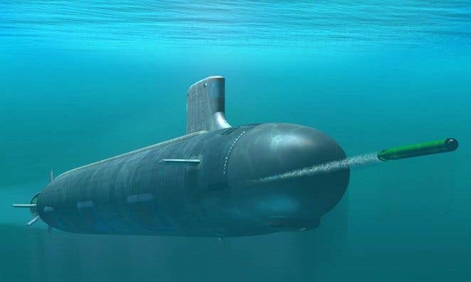 A conceptual image of the Virginia-class submarine. (US Depart of Defense graphic by Ron Stern)