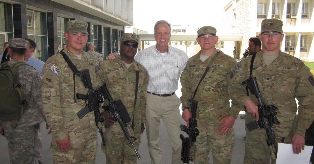 U.S. Senator Jerry Moran (R-KS, center) with Kansans serving in Afghanistan, April 2011