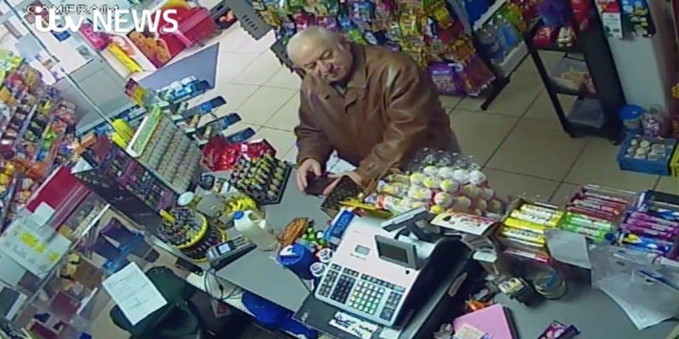 CCTV image showing Skripal buying groceries and scratch cards near his Salisbury home five days before he collapsed. (Photo by ITV News)