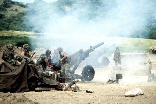 M102 howitzers during Operation Urgent Fury.