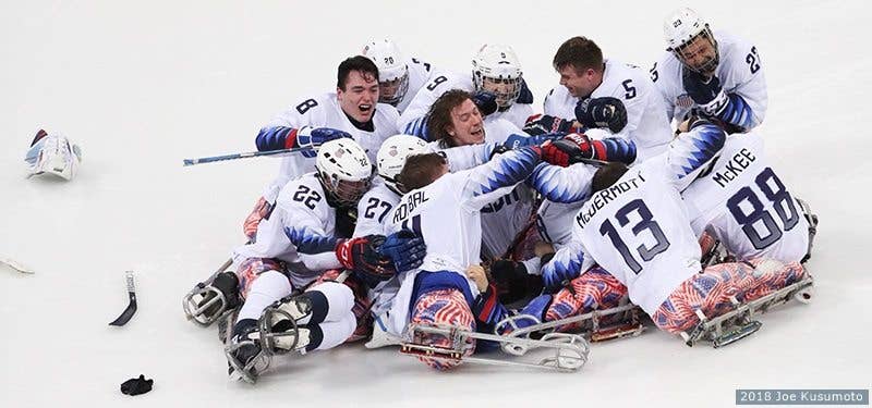 The 2018 Sled Hockey Team. (Photo by Joe Kusumoto)