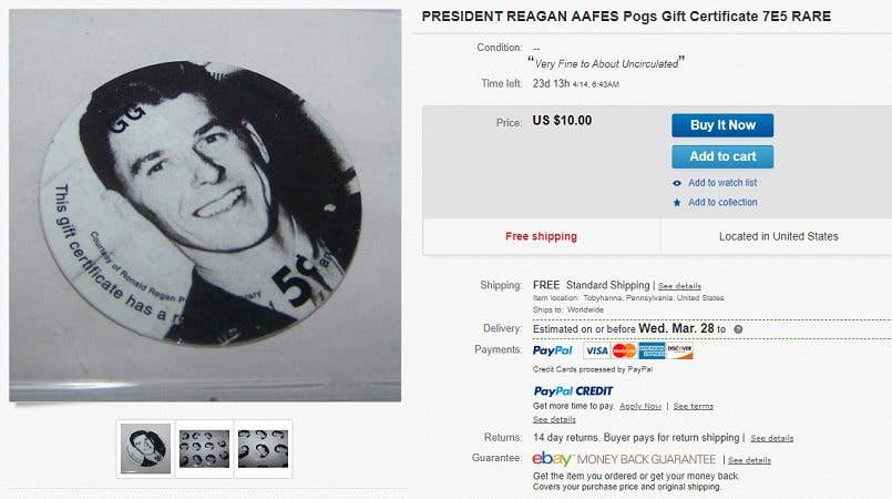 I get that it's a typo on President Reagan's name, but seriously... that was just worth five cents. (Screengrab via eBay)