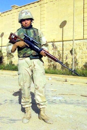 The United States military has faced the Dragunov since the Vietnam War. This rifle was taken from one of Saddam's palaces. (USMC photo)