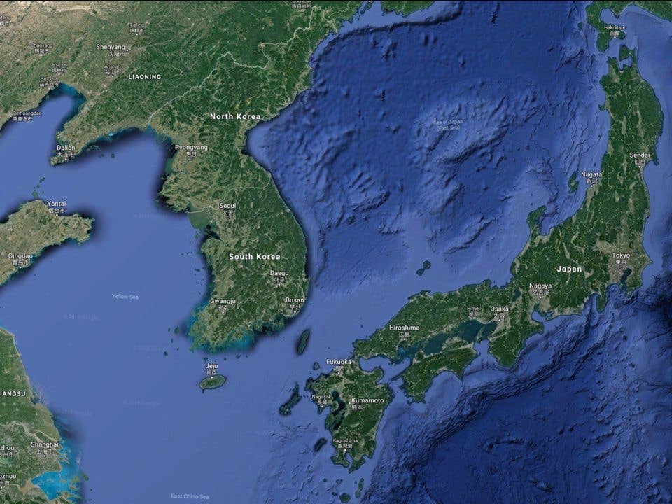A map of the Korean Peninsula and the surrounding region.