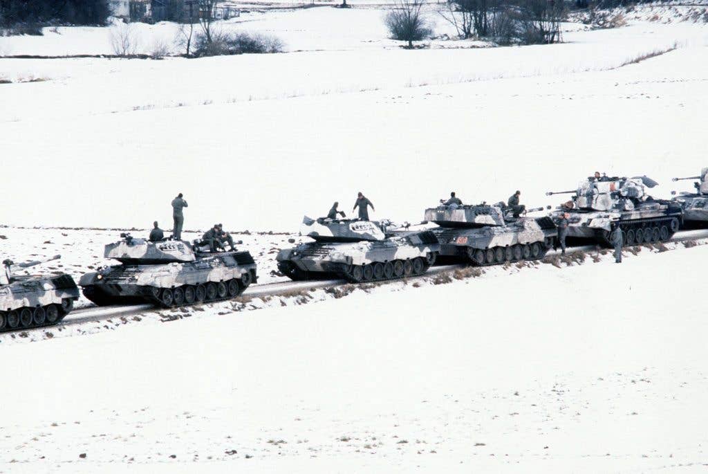 The Gepard, pictured here with German Leopard 1 main battle tanks, was intended to protect tanks from enemy air strikes. (DOD photo by SSGT David Nolan)