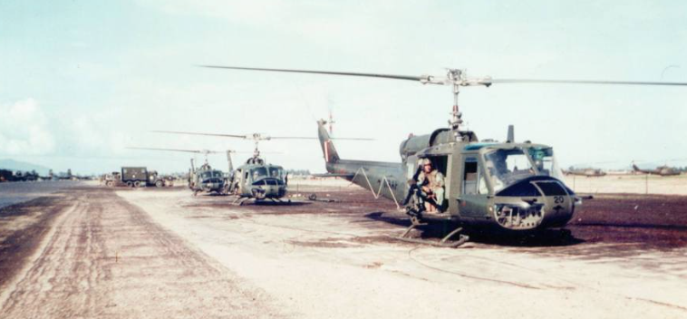 UH-1B helicopters were commonly used for resupplying troops on the frontlines during the Vietnam War.