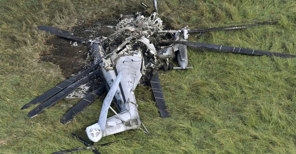 A crashed CH-53 on the island of Okinawa, Japan.