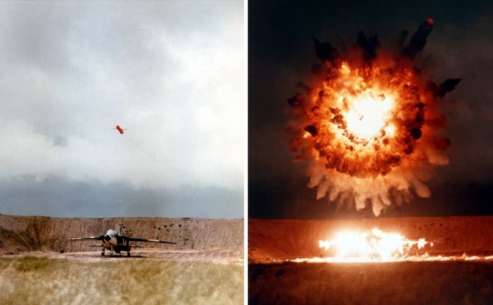 UGM-109 Tomahawk missile detonates above a test target, 1986.