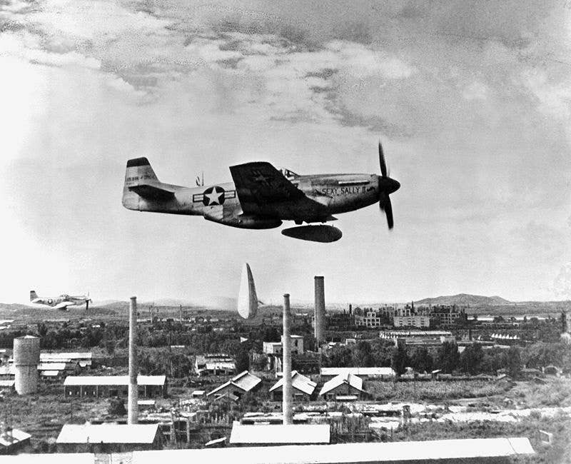 USAF F-51D Mustang with drop tanks