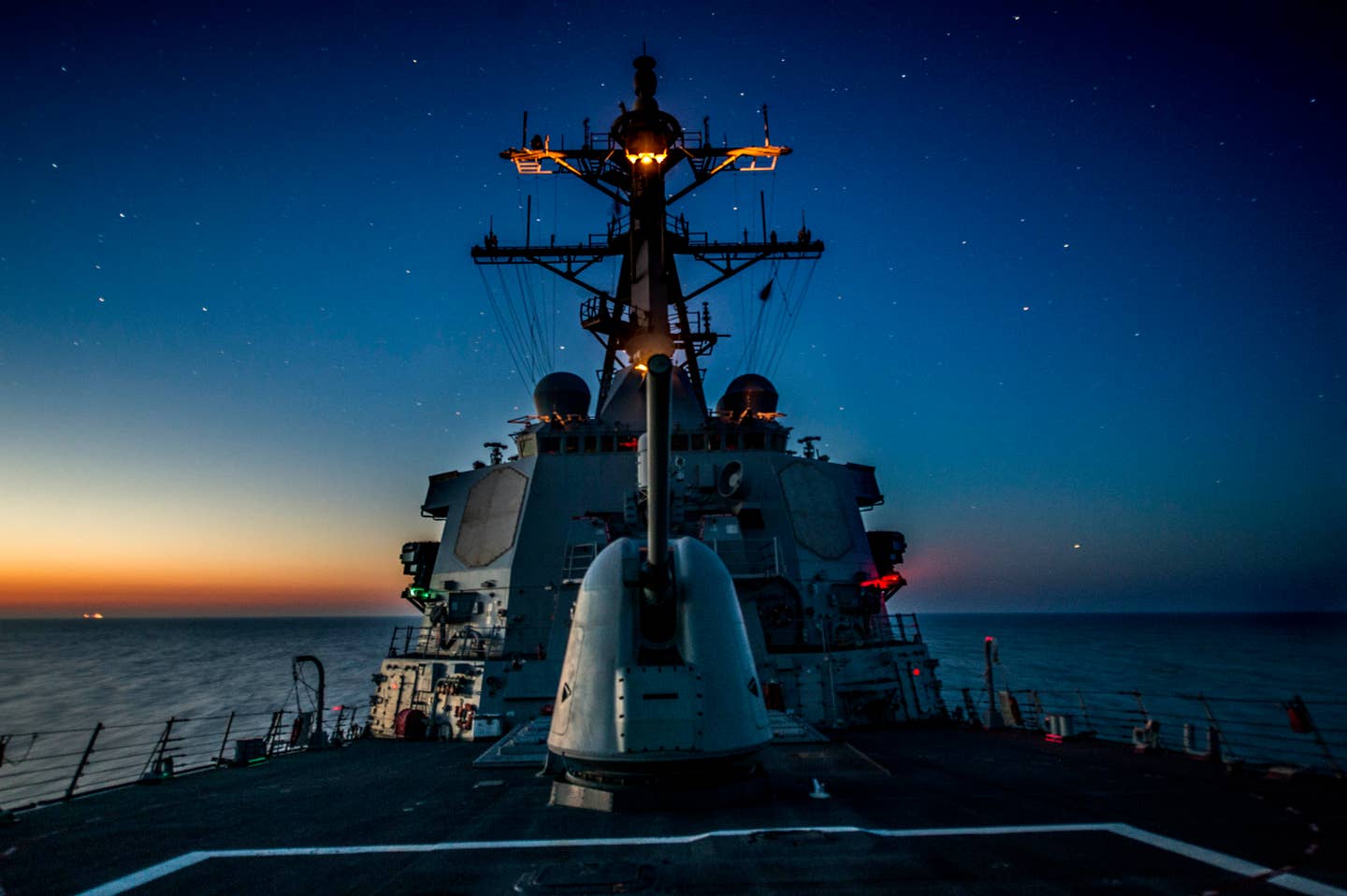 Arleigh Burke-class guided-missile destroyer USS Donald Cook transits the Black Sea.
