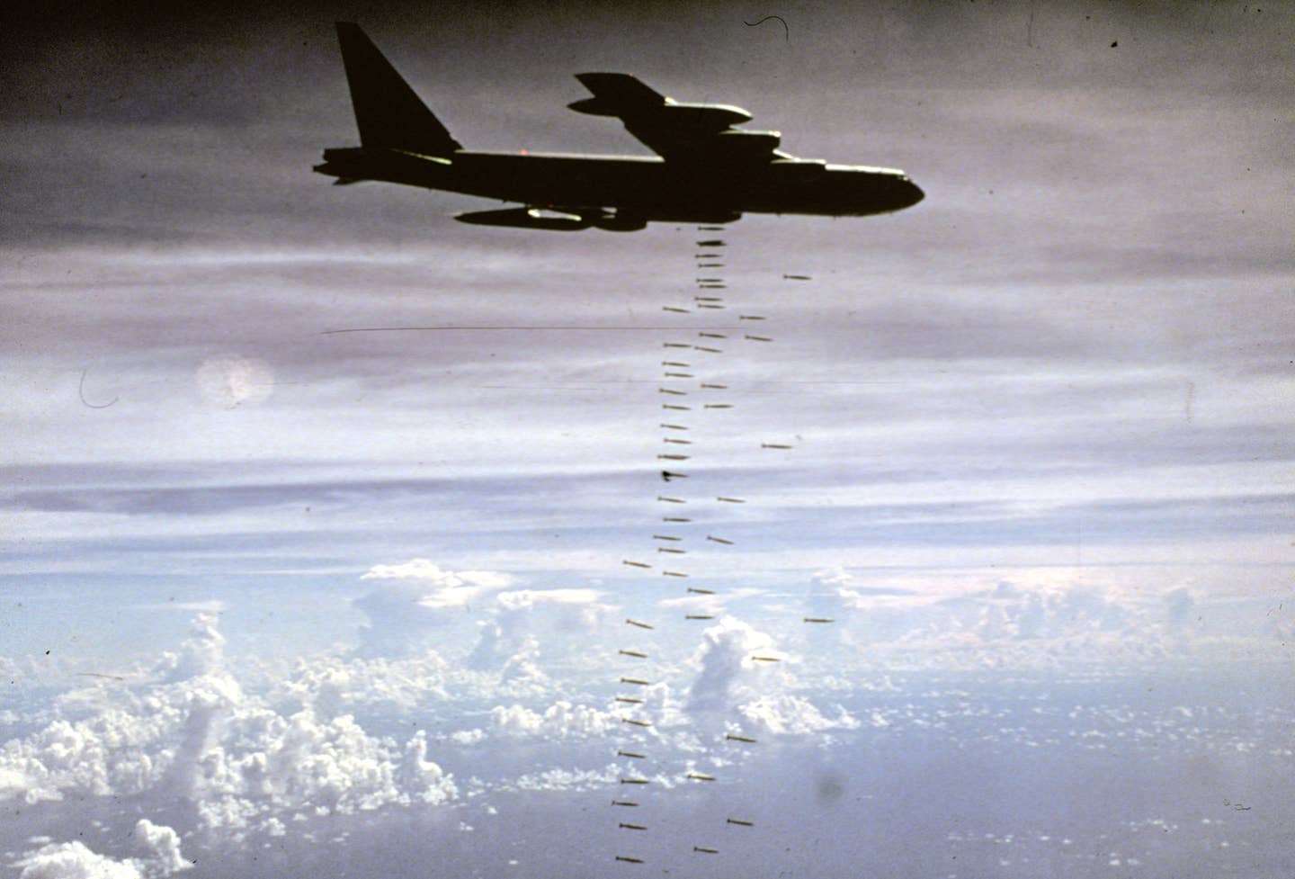 U.S. Air Force B-52 Stratofortress heavy bombers strike Viet Cong and North Vietnamese targets during operation Arc Light.