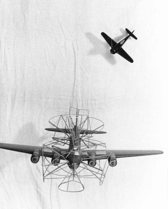 German Luftwaffe models used in fighter pilot training show the fields of fire covered by the machine guns of the Boeing B-17 Flying Fortress.