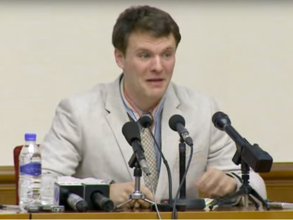Otto Warmbier appears before a North Korean trial.