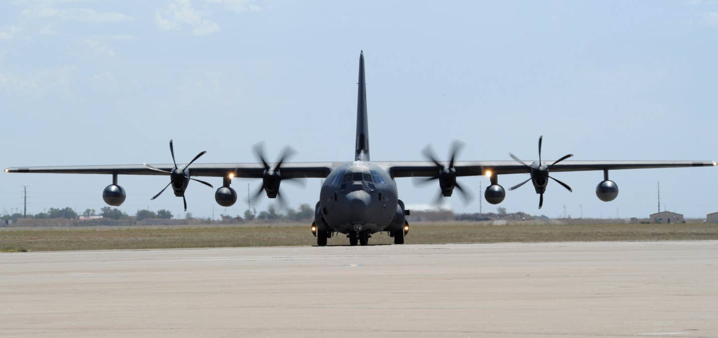 A new MC-130J Commando II taxis on the flightline at Cannon Air Force Base, N.M. USAF photo by Senior Airman James Bell.